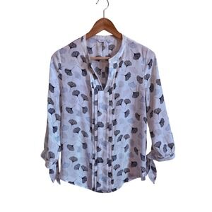 41 Hawthorn XS Ginkgo Leaf Print‎ Tie Neck Blouse Elegant Career Casual Top